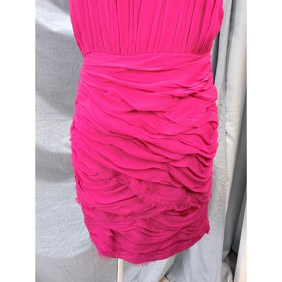 Madison Marcus Pink Silk Layered Pleated Frayed Edge Dress V-Neck Sleeveless - Picture 8 of 11